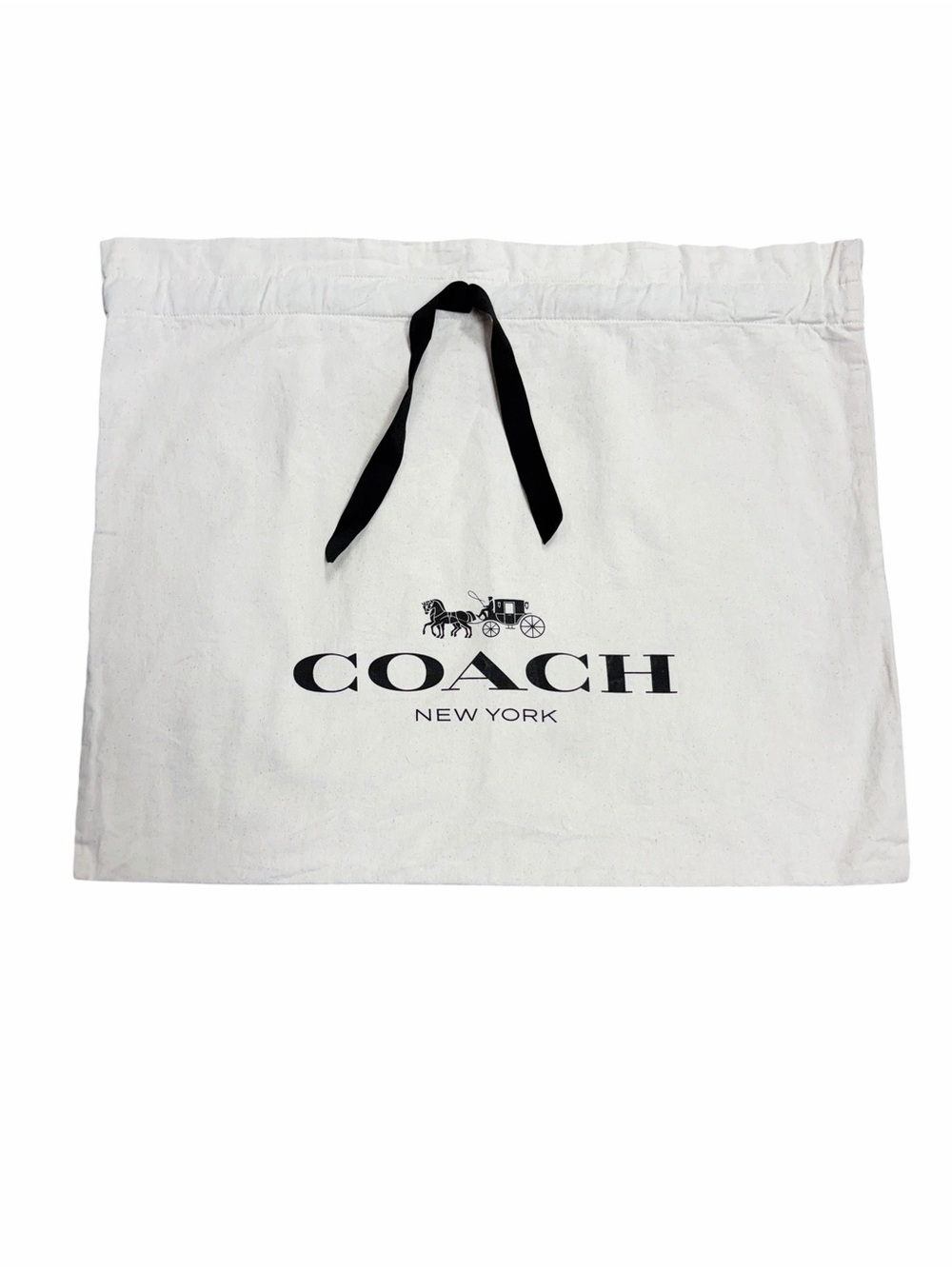 Coach White Canvas Dust‎ Bag with Black Logo and Ribbon